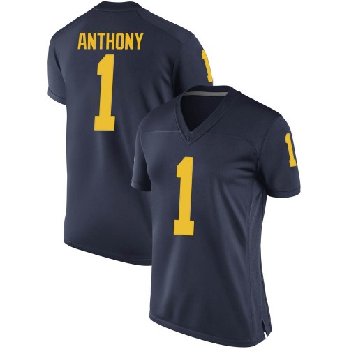Andrel Anthony Michigan Wolverines Women's NCAA #1 Navy Game Brand Jordan College Stitched Football Jersey RLA8354BC